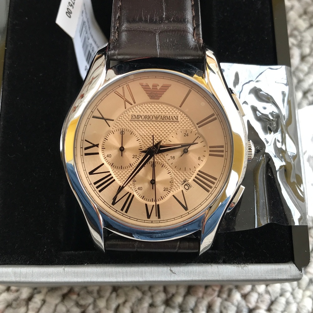 Emporio Armani Men's Brown Leather Dress Watch - Picture 2 of 8